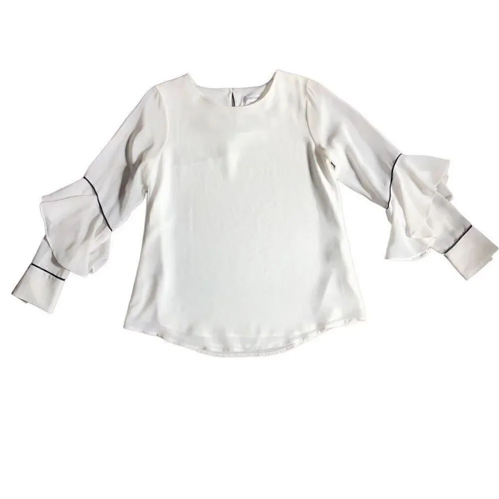 Calvin Klein Women’s White Blouse Ruffle Sleeve Pullover Size Small